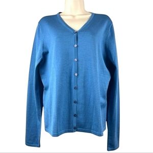 Pendleton Silk Blend V-Neck Button Down Cardigan Sweater, Blue, Size Small Tall